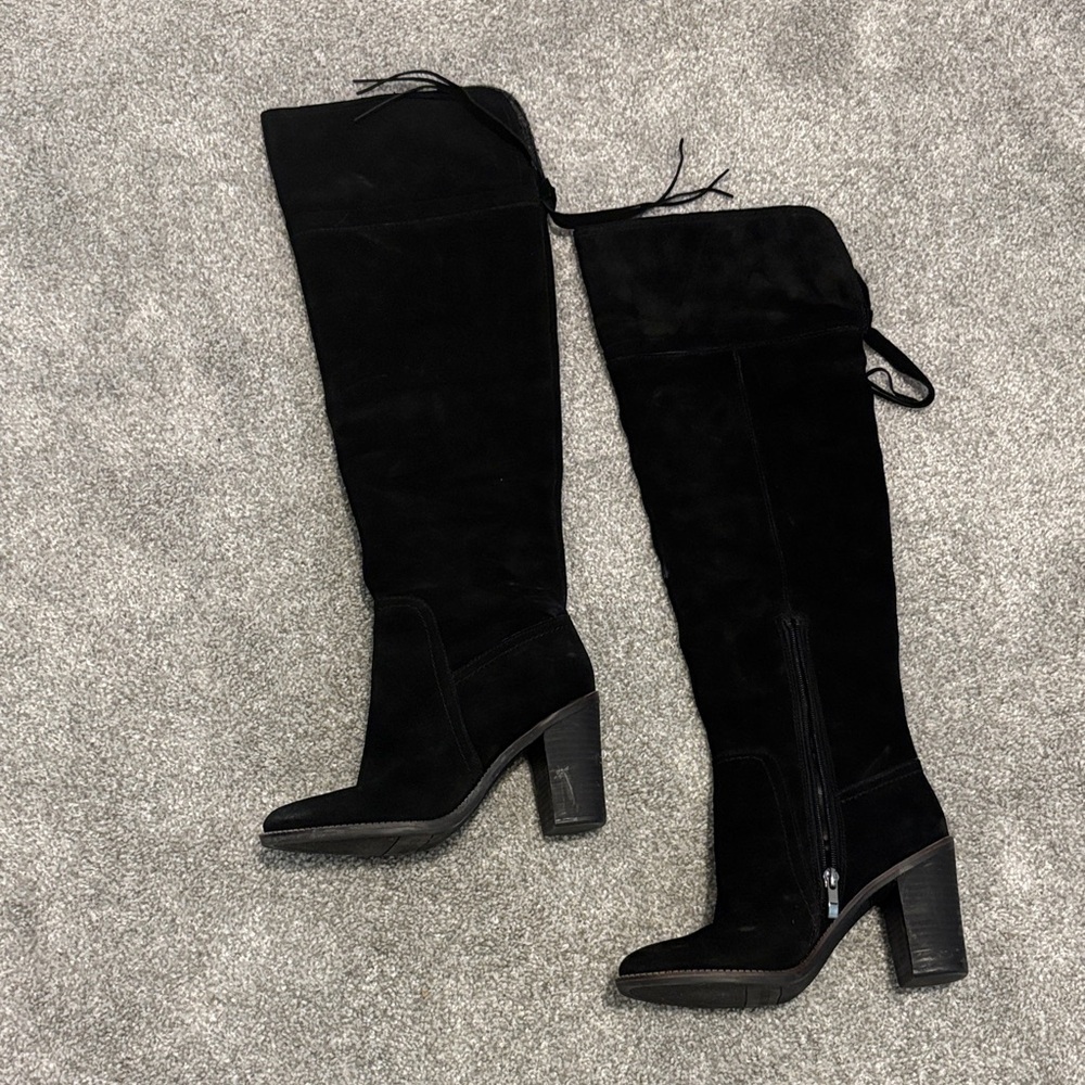 Franco Sarto Black Suede Over the Knee Ellyn Boots 7.5
